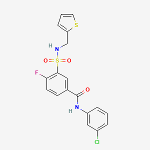 molecular formula C18H14ClFN2O3S2 B1228414 N-(3-chlorophenyl)-4-fluoro-3-(thiophen-2-ylmethylsulfamoyl)benzamide 