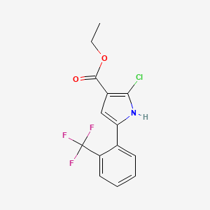 molecular formula C14H11ClF3NO2 B12284172 ethyl 2-chloro-5-[2-(trifluoromethyl)phenyl]-1H-pyrrole-3-carboxylate 