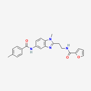 molecular formula C23H22N4O3 B1228472 N-{2-[1-METHYL-5-(4-METHYLBENZAMIDO)-1H-1,3-BENZODIAZOL-2-YL]ETHYL}FURAN-2-CARBOXAMIDE 