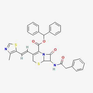 molecular formula C34H29N3O4S2 B12284891 benzhydryl 3-[(E)-2-(4-methyl-1,3-thiazol-5-yl)ethenyl]-8-oxo-7-[(2-phenylacetyl)amino]-5-thia-1-azabicyclo[4.2.0]oct-2-ene-2-carboxylate 