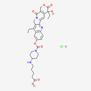 molecular formula C33H39ClN4O8 B12285041 5-[[1-[(10,19-Diethyl-19-hydroxy-14,18-dioxo-17-oxa-3,13-diazapentacyclo[11.8.0.02,11.04,9.015,20]henicosa-1(21),2,4(9),5,7,10,15(20)-heptaen-7-yl)oxycarbonyl]piperidin-4-yl]amino]pentanoic acid;hydrochloride 