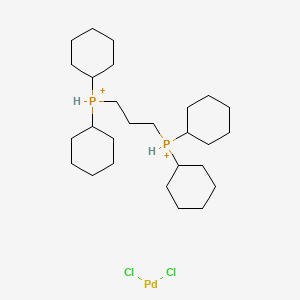 molecular formula C27H52Cl2P2Pd+2 B12285043 dichloropalladium;dicyclohexyl(3-dicyclohexylphosphaniumylpropyl)phosphanium 