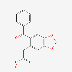 molecular formula C16H12O5 B12285161 1,3-Benzodioxole-5-acetic acid, 6-benzoyl- CAS No. 132813-86-6