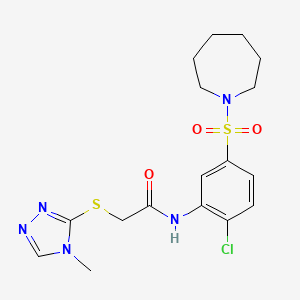 molecular formula C17H22ClN5O3S2 B1228518 N-[5-(1-azepanylsulfonyl)-2-chlorophenyl]-2-[(4-methyl-1,2,4-triazol-3-yl)thio]acetamide 