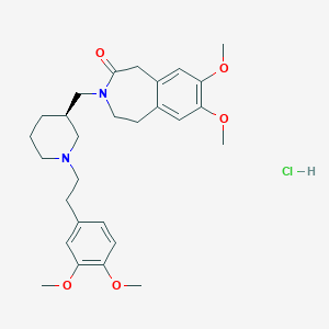 molecular formula C28H39ClN2O5 B122852 1,3,4,5-Tetrahydro-7,8-dimethoxy-3-((1-(2-(3,4-dimethoxyphenyl)ethyl)-3-piperidinyl)methyl)-2H-3-benzazepin-2-one hydrochloride CAS No. 155233-34-4
