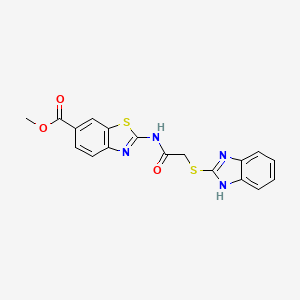 molecular formula C18H14N4O3S2 B1228599 METHYL 2-{[2-(1H-1,3-BENZIMIDAZOL-2-YLSULFANYL)ACETYL]AMINO}-1,3-BENZOTHIAZOLE-6-CARBOXYLATE 