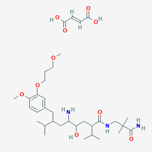 molecular formula C34H57N3O10 B12286069 5-amino-N-(3-amino-2,2-dimethyl-3-oxopropyl)-4-hydroxy-7-[[4-methoxy-3-(3-methoxypropoxy)phenyl]methyl]-8-methyl-2-propan-2-ylnonanamide;(E)-but-2-enedioic acid 