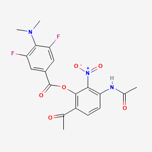 molecular formula C19H17F2N3O6 B12286463 3-Acetamido-6-acetyl-2-nitrophenyl 4-(dimethylamino)-3,5-difluorobenzoate 