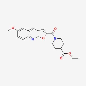 molecular formula C21H22N2O5 B1228663 ETHYL 1-{6-METHOXYFURO[2,3-B]QUINOLINE-2-CARBONYL}PIPERIDINE-4-CARBOXYLATE 