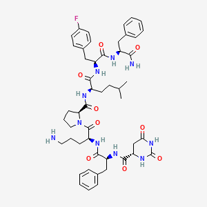 molecular formula C49H63FN10O9 B12286733 (4S)-Hexahydro-2,6-dioxo-4-pyrimidinecarbonyl-L-phenylalanyl-L-ornithyl-L-prolyl-5-methyl-D-norleucyl-4-fluoro-L-phenylalanyl-L-phenylalaninamide 