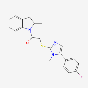 molecular formula C21H20FN3OS B1228718 2-[[5-(4-Fluorophenyl)-1-methyl-2-imidazolyl]thio]-1-(2-methyl-2,3-dihydroindol-1-yl)ethanone 