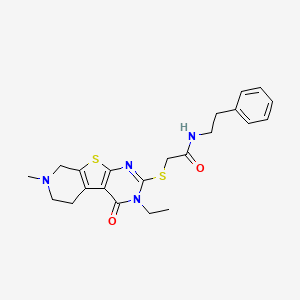 molecular formula C22H26N4O2S2 B1228746 2-[(3-ethyl-7-methyl-4-oxo-6,8-dihydro-5H-pyrido[2,3]thieno[2,4-b]pyrimidin-2-yl)thio]-N-(2-phenylethyl)acetamide 