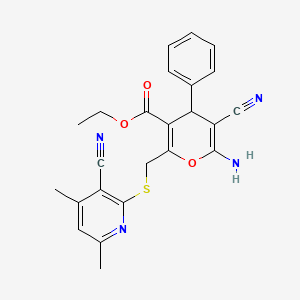 6-amino-5-cyano-2-[[(3-cyano-4,6-dimethyl-2-pyridinyl)thio]methyl]-4-phenyl-4H-pyran-3-carboxylic acid ethyl ester