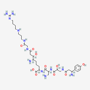 molecular formula C34H60N12O10 B1228858 6-Amino-2-[[3-amino-2-[[3-[[3-amino-3-(4-hydroxyphenyl)propanoyl]amino]-2-hydroxypropanoyl]amino]propanoyl]amino]-9-[[2-[3-[4-(diaminomethylideneamino)butylamino]propylamino]-2-oxoethyl]amino]-7-hydroxy-9-oxononanoic acid CAS No. 52452-78-5