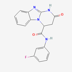 molecular formula C17H13FN4O2 B1228906 N-(3-fluorophenyl)-2-oxo-4,10-dihydro-3H-pyrimido[1,2-a]benzimidazole-4-carboxamide 
