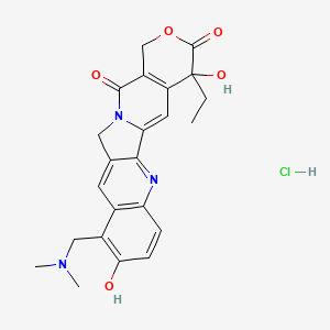 molecular formula C23H24ClN3O5 B12289117 8-[(dimethylamino)methyl]-19-ethyl-7,19-dihydroxy-17-oxa-3,13-diazapentacyclo[11.8.0.02,11.04,9.015,20]henicosa-1(21),2,4(9),5,7,10,15(20)-heptaene-14,18-dione;hydrochloride 
