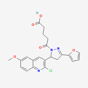 molecular formula C22H20ClN3O5 B1228932 5-[3-(2-Chloro-6-methoxy-3-quinolinyl)-5-(2-furanyl)-3,4-dihydropyrazol-2-yl]-5-oxopentanoic acid 