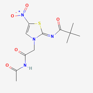 molecular formula C12H16N4O5S B1228959 N-[3-(2-acetamido-2-oxoethyl)-5-nitro-1,3-thiazol-2-ylidene]-2,2-dimethylpropanamide CAS No. 34431-70-4