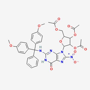 molecular formula C37H36N6O12 B12289663 [(2R,3R,4R,5R)-3,4-bis(acetyloxy)-5-(2-{[bis(4-methoxyphenyl)(phenyl)methyl]amino}-8-nitro-6-oxo-6,9-dihydro-1H-purin-9-yl)oxolan-2-yl]methyl acetate 