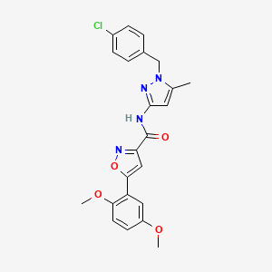 molecular formula C23H21ClN4O4 B1229008 N-[1-[(4-chlorophenyl)methyl]-5-methyl-3-pyrazolyl]-5-(2,5-dimethoxyphenyl)-3-isoxazolecarboxamide 