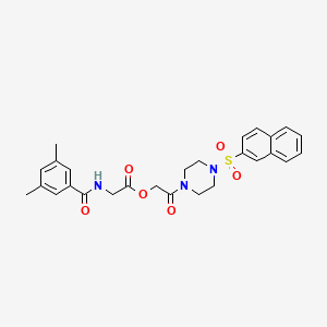 molecular formula C27H29N3O6S B1229031 2-[[(3,5-Dimethylphenyl)-oxomethyl]amino]acetic acid [2-[4-(2-naphthalenylsulfonyl)-1-piperazinyl]-2-oxoethyl] ester 