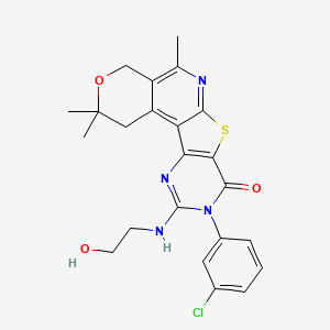 molecular formula C23H23ClN4O3S B1229032 9-(3-Chloro-phenyl)-10-(2-hydroxy-ethylamino)-2,2,5-trimethyl-1,4-dihydro-2H,9H-3-oxa-7-thia-6,9,11-triaza-benzo[c]fluoren-8-one 