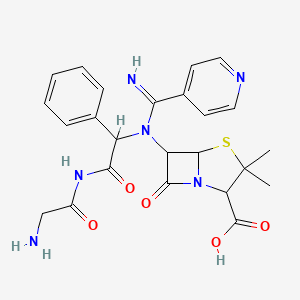 molecular formula C24H26N6O5S B12290530 Glycinamide, N-(imino-4-pyridinylmethyl)glycyl-N-(2-carboxy-3,3-dimeth yl-7-oxo-4-thia-1-azabicyclo(3.2.0)hept-6-yl)-2-phenyl-, (2S-(2alpha,5 alpha,6beta))- 