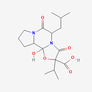 molecular formula C17H26N2O6 B12290723 2-Hydroxy-7-(2-methylpropyl)-5,8-dioxo-4-propan-2-yl-3-oxa-6,9-diazatricyclo[7.3.0.02,6]dodecane-4-carboxylic acid 