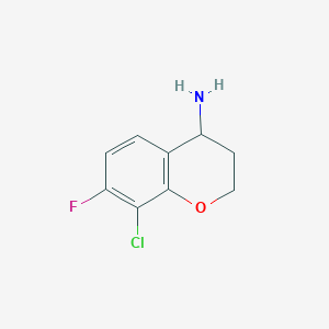 molecular formula C9H9ClFNO B12291112 8-Chloro-7-fluorochroman-4-amine 