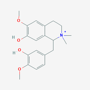 molecular formula C20H26NO4+ B1229122 7-Hydroxy-1-[(3-hydroxy-4-methoxyphenyl)methyl]-6-methoxy-2,2-dimethyl-1,2,3,4-tetrahydroisoquinolin-2-ium 