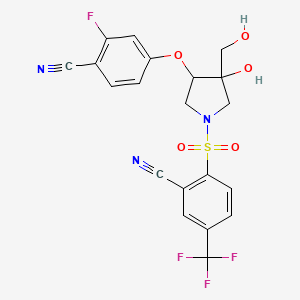 molecular formula C20H15F4N3O5S B12291222 2-[4-(4-Cyano-3-fluorophenoxy)-3-hydroxy-3-(hydroxymethyl)pyrrolidin-1-yl]sulfonyl-5-(trifluoromethyl)benzonitrile 
