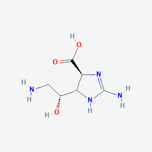 molecular formula C6H12N4O3 B1229144 4-(1-Hydroxy-2-aminoethyl)-2-aminoimidazoline-5-carboxylic acid CAS No. 29307-61-7