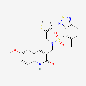 molecular formula C23H20N4O4S3 B1229155 N-[(6-methoxy-2-oxo-1H-quinolin-3-yl)methyl]-5-methyl-N-(thiophen-2-ylmethyl)-2,1,3-benzothiadiazole-4-sulfonamide 