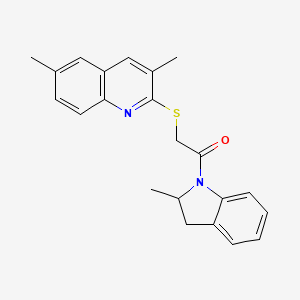 molecular formula C22H22N2OS B1229156 2-[(3,6-Dimethyl-2-quinolinyl)thio]-1-(2-methyl-2,3-dihydroindol-1-yl)ethanone 