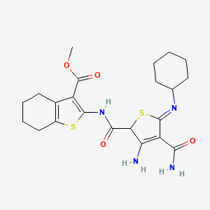 molecular formula C22H28N4O4S2 B1229172 methyl 2-[(3-amino-4-carbamoyl-5-cyclohexylimino-2H-thiophene-2-carbonyl)amino]-4,5,6,7-tetrahydro-1-benzothiophene-3-carboxylate 