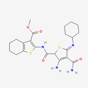 2-[[(3-amino-4-carbamoyl-5-cyclohexylimino-2H-thiophen-2-yl)-oxomethyl]amino]-4,5,6,7-tetrahydro-1-benzothiophene-3-carboxylic acid methyl ester