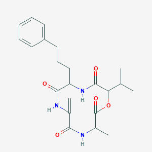 molecular formula C22H29N3O5 B12291759 cyclo[DL-Ala-DL-OVal-DL-Nva(Ph)(Ph)-Dha] 