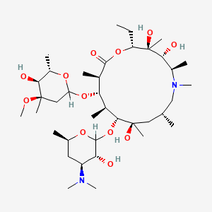 molecular formula C38H72N2O12 B1229191 (2R,3S,4R,5R,8R,10R,11R,12S,13S,14R)-11-[(3R,4S,6R)-4-(dimethylamino)-3-hydroxy-6-methyl-tetrahydropyran-2-yl]oxy-2-ethyl-3,4,10-trihydroxy-13-[(4R,5S,6S)-5-hydroxy-4-methoxy-4,6-dimethyl-tetrahydropyran-2-yl]oxy-3,5,6,8,10,12,14-heptamethyl-1-oxa-6-azacyclopentadecan-15-one CAS No. 122463-26-7