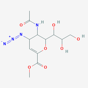 molecular formula C12H18N4O7 B12291919 methyl (2R,3R,4R)-4-azido-3-acetamido-2-[(1R,2R)-1,2,3-trihydroxypropyl]-3,4-dihydro-2H-pyran-6-carboxylate 