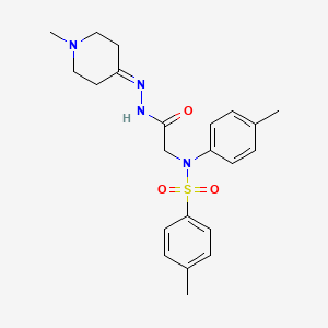molecular formula C22H28N4O3S B1229200 2-(4-methyl-N-(4-methylphenyl)sulfonylanilino)-N-[(1-methyl-4-piperidinylidene)amino]acetamide 