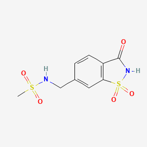 molecular formula C9H10N2O5S2 B12292002 N-[(2,3-Dihydro-1,1-dioxido-3-oxo-1,2-benzisothiazol-6-yl)methyl]methanesulfonamide 