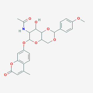 molecular formula C26H27NO9 B12292004 N-(8-Hydroxy-2-(4-methoxyphenyl)-6-((4-methyl-2-oxo-2H-chromen-7-yl)oxy)hexahydropyrano[3,2-d][1,3]dioxin-7-yl)acetamide 