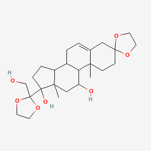 molecular formula C25H38O7 B12292045 17'-[2-(hydroxymethyl)-1,3-dioxolan-2-yl]-10',13'-dimethylspiro[1,3-dioxolane-2,3'-2,4,7,8,9,11,12,14,15,16-decahydro-1H-cyclopenta[a]phenanthrene]-11',17'-diol 