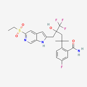 molecular formula C23H25F4N3O4S B12292149 2-[4-[(5-ethylsulfonyl-1H-pyrrolo[2,3-c]pyridin-2-yl)methyl]-5,5,5-trifluoro-4-hydroxy-2-methylpentan-2-yl]-5-fluorobenzamide 