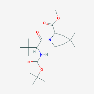 molecular formula C20H34N2O5 B12292169 Methyl 3-[3,3-dimethyl-2-[(2-methylpropan-2-yl)oxycarbonylamino]butanoyl]-6,6-dimethyl-3-azabicyclo[3.1.0]hexane-2-carboxylate 