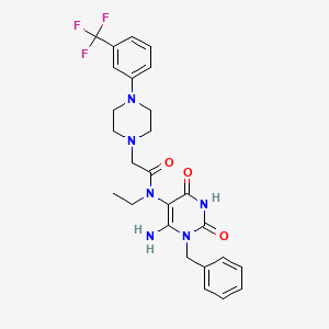 molecular formula C26H29F3N6O3 B1229220 N-[6-amino-2,4-dioxo-1-(phenylmethyl)-5-pyrimidinyl]-N-ethyl-2-[4-[3-(trifluoromethyl)phenyl]-1-piperazinyl]acetamide 