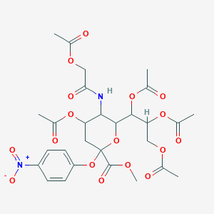 molecular formula C28H34N2O17 B12292345 Methyl 4-acetyloxy-5-[(2-acetyloxyacetyl)amino]-2-(4-nitrophenoxy)-6-(1,2,3-triacetyloxypropyl)oxane-2-carboxylate 