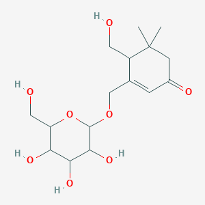 molecular formula C16H26O8 B12292683 4-(Hydroxymethyl)-5,5-dimethyl-3-[[3,4,5-trihydroxy-6-(hydroxymethyl)oxan-2-yl]oxymethyl]cyclohex-2-en-1-one 