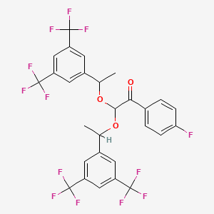 molecular formula C28H19F13O3 B12292877 2,2-Bis[1-[3,5-bis(trifluoromethyl)phenyl]ethoxy]-1-(4-fluorophenyl)ethanone 