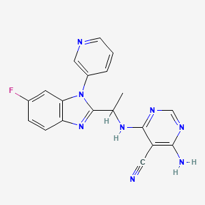 molecular formula C19H15FN8 B12293236 4-Amino-6-[1-(6-fluoro-1-pyridin-3-ylbenzimidazol-2-yl)ethylamino]pyrimidine-5-carbonitrile 